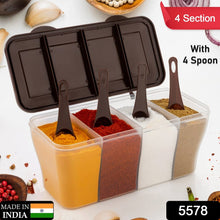 Kitchen Airtight 4-Section Storage Container / Pickle Jar with 4 Spoons (1 Pc / Mix Color)