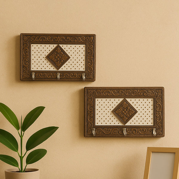 Handicraft Meenakari Wooden keyholder | Wall Hanging Key Holder Style for Your Home Decor & Gift Keys Stand for Entryway, Kitchen, Office, Bedroom Decorative Keys Organizer keyholder (2 Pc Set)